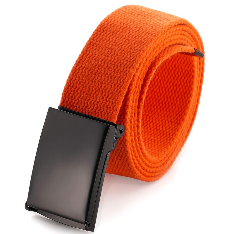 Mile High Life Cut To Fit Canvas Web Belt Size Up to 52" with Flip-Top Solid Black Military Buckle (Orange) - Image 1